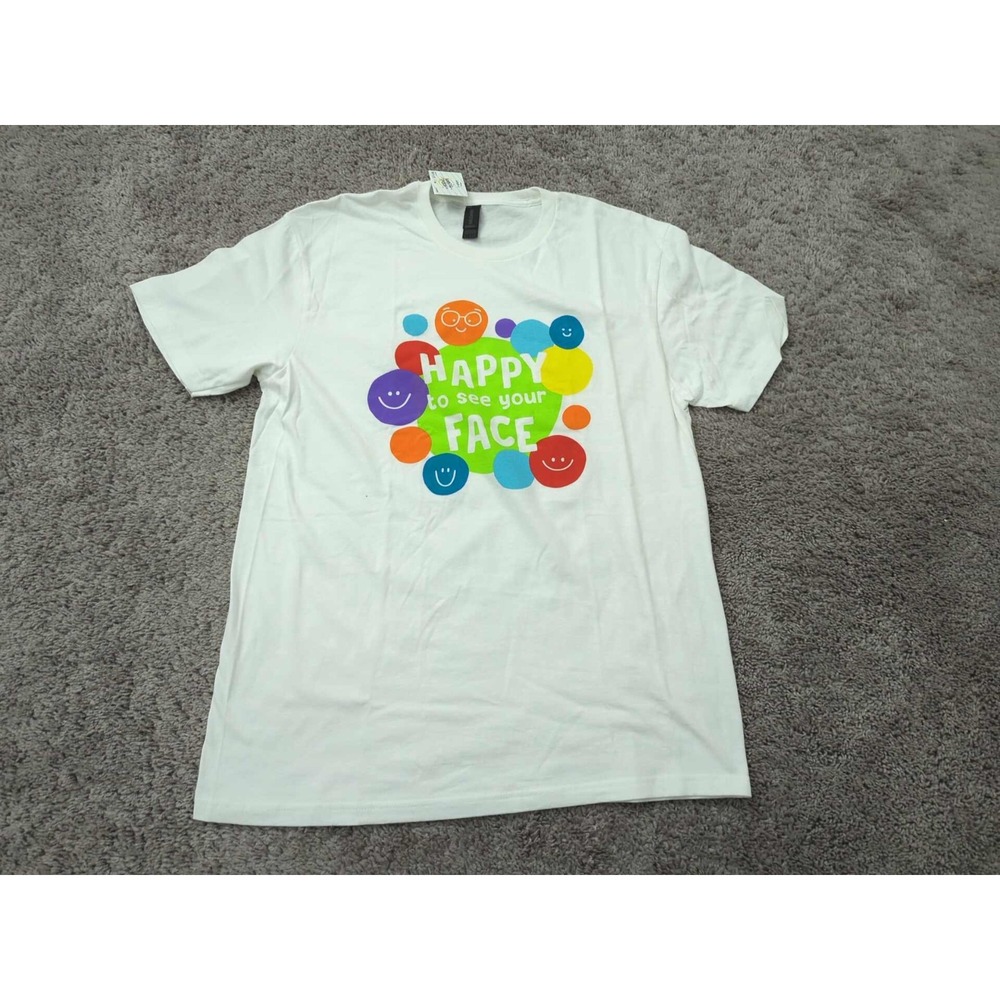 Gildan Making the Grade T Shirt Mens L Smiley Faces Happy To See Your Face NEW